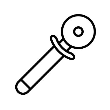 Pizza Cuttier simgesi doğrusal logo işareti web için siyah beyaz olarak belirlendi