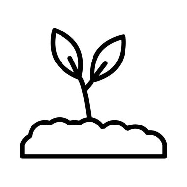 Toprak simgesi doğrusal logo işaretinde tohumlama web için siyah ve beyaz olarak ayarlandı