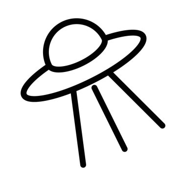 UFO uçan simge doğrusal logo işareti web için siyah ve beyaz olarak belirlendi
