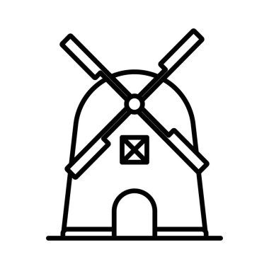 Rüzgâr değirmeni simgesi doğrusal logo işareti web için siyah beyaz koleksiyon olarak ayarlandı