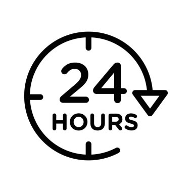 Ağ için siyah beyaz olarak 24 saat simge doğrusal logo işareti koleksiyonu