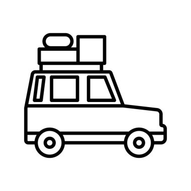 kamp arabası simgesi doğrusal logo işareti web için siyah-beyaz koleksiyonu