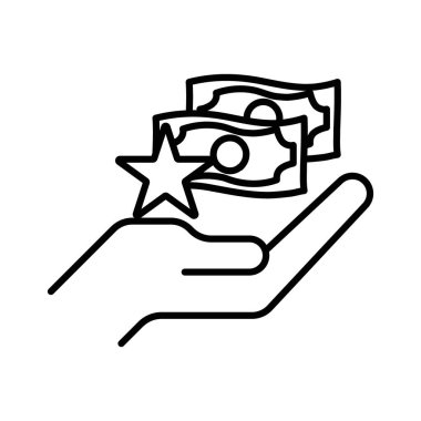 Para bonusu simgesi doğrusal logo işareti web için siyah beyaz olarak belirlendi