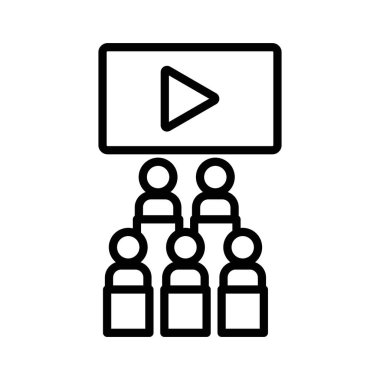 Sinema izleyicisi simgesi doğrusal logo işareti web için siyah ve beyaz olarak belirlendi