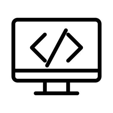 Kodlama programı simgesi doğrusal logo işaretleri web için siyah ve beyaz olarak belirlendi