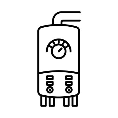 Elektrik ısıtma kazanı simgesi doğrusal logo işareti koleksiyonu web için siyah ve beyaz olarak ayarlandı