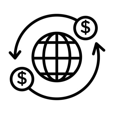 Uluslararası para transfer simgesi doğrusal logo işareti web için siyah ve beyaz koleksiyonu
