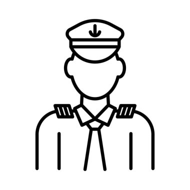 Erkek baş subay simgesi doğrusal logo işaretleri web için siyah beyaz olarak belirlendi