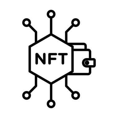 NFT cüzdan simgesi doğrusal logo işareti koleksiyonu web için siyah beyaz olarak ayarlandı