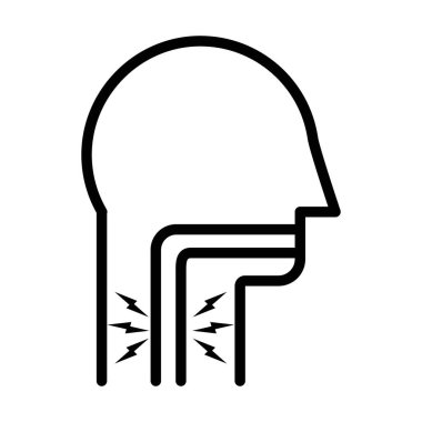 Ağrılı boğaz simgesi doğrusal logo işareti web için siyah beyaz olarak belirlendi