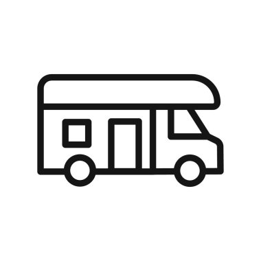 kamp arabası ikon vektör çizgisi logosu veya sembol koleksiyon taslak biçimi