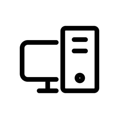 Masaüstü bilgisayar simgesi ince çizgi çizgisi biçimi ve doğrusal vektör işareti ile ayarlandı