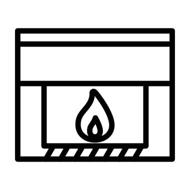 İnce çizgi ana hatları ve doğrusal vektör işareti ile şömine simgesi belirlendi