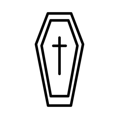 Cadılar Bayramı tabut simgesi ince çizgi çizgisi biçimi ve doğrusal vektör işareti ile ayarlandı