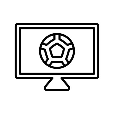 Futbol Canlı Maçı TV simgesinde ince çizgi ana hatları ve doğrusal vektör işareti ile ayarlandı