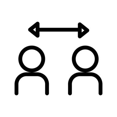 İnce çizgi ana hatları ve doğrusal vektör işareti ile sosyal uzaklık simgesi belirlendi