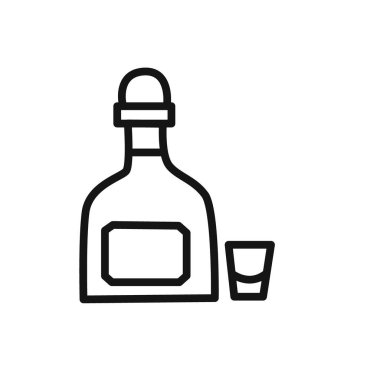 Tekila şişesi ve cam ikon doğrusal vektör grafik işareti veya web uygulaması ui için sembol