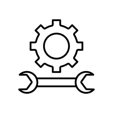 Mühendislik aracı simgesi siyah ve beyaz renk dış hat vektöründe düz ayarlandı
