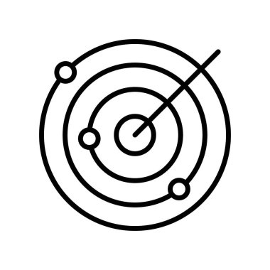 Radar algılama simgesi siyah-beyaz dış hat vektöründe düz ayarlandı