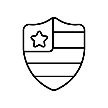 Kalkan ABD bayrak simgesi siyah beyaz dış hat vektörü olarak ayarlandı