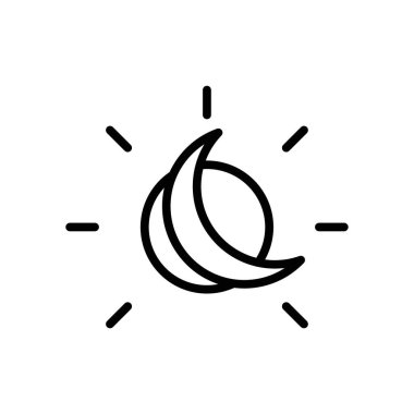 Güneş ve Ay ikonu siyah ve beyaz renk ana hatları vektöründe düz ayarlı