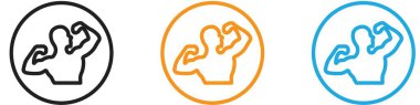 Adamın güçlü kas simgesi vektör logosu koleksiyonu ya da paket grubu var