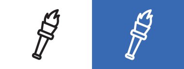 Meşale alev simgesi logosu işaret vektörü ana hatları siyah ve beyaz