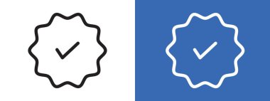 Doğrulanmış rozet simgesi simgesi işareti vektör ana hatları siyah ve beyaz