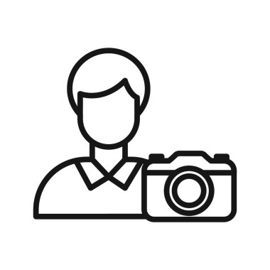 Kameraman simgesi Siyah çizgi sanat vektörü siyah ve beyaz ana hat koleksiyon işareti