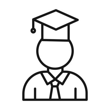 Mezun olmuş öğrenci simgesi Siyah çizgi sanat vektörü siyah beyaz ana hat koleksiyon işareti