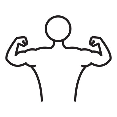 Siyah-beyaz taslak koleksiyon işaretinde güçlü kas ikonu siyah çizgi sanat vektörüne sahiptir