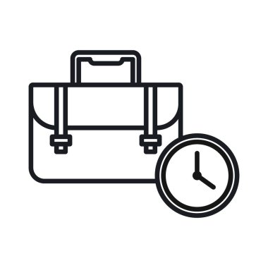 Saat simgesi olan evrak çantası Siyah çizgi sanat vektörü siyah ve beyaz ana hat koleksiyon işareti ile