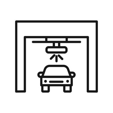 Araba yıkama dükkanı simgesi Siyah çizgi sanat vektörü siyah beyaz ana hat koleksiyon işareti