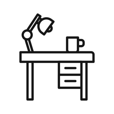 Siyah-beyaz taslak koleksiyon işaretinde lamba simgesi siyah çizgi sanat vektörü olan masa