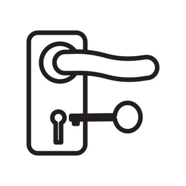 Kapı anahtarı simgesi Siyah çizgi sanat vektörü siyah beyaz ana hat koleksiyon işareti