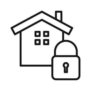 Ev simgesi Siyah çizgi sanat vektörünü siyah beyaz taslak koleksiyon işareti ile kilitle