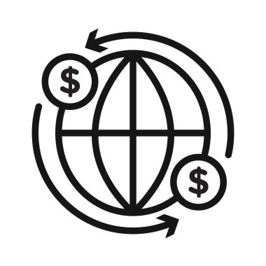 Uluslararası para transfer simgesi Siyah çizgi sanat vektörü siyah beyaz ana hat koleksiyon işareti