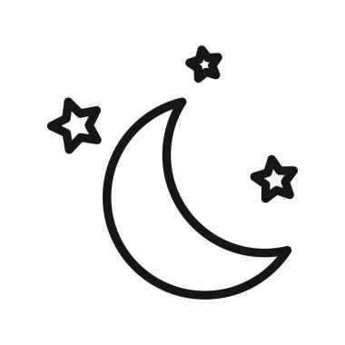 Ay ve yıldızlar simgesi Siyah çizgi sanat vektörü siyah ve beyaz ana hat koleksiyon işareti