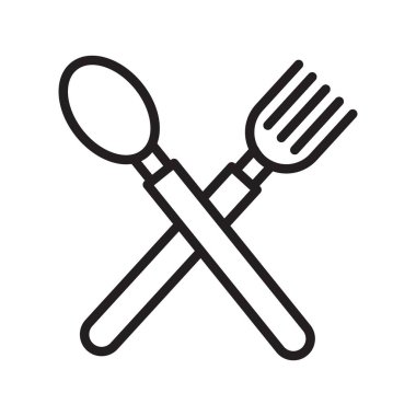 Siyah ve beyaz çizgili kaşık ve çatal simgesi siyah çizgi sanat vektörü koleksiyon işareti