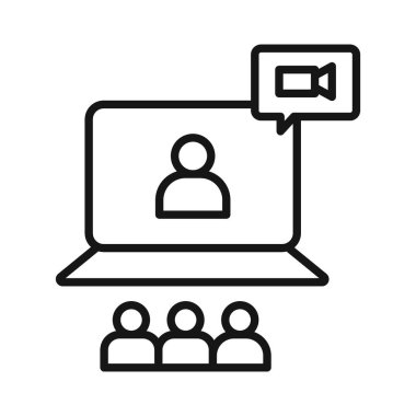 Görüntülü sohbet konferansı simgesi Siyah çizgi sanat vektörü siyah ve beyaz ana hat koleksiyon işareti