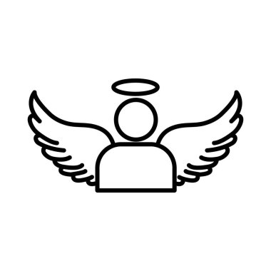 Melek simgesi doğrusal logo işareti, ağ için siyah beyaz koleksiyonu ayarlayın