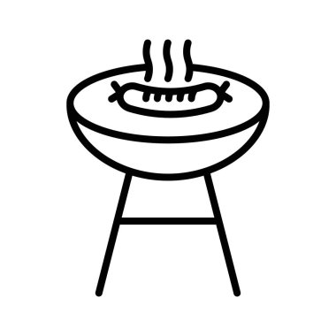 Barbekü ızgara simgesi doğrusal logo işareti web için siyah beyaz olarak ayarlandı