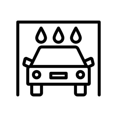 Araba yıkama dükkanı simgesi doğrusal logo işareti web için siyah beyaz olarak belirlendi