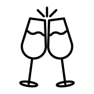 Şampanya tostu simgesi doğrusal logo işareti. Ağ için siyah-beyaz koleksiyonu.