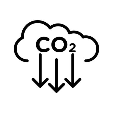 CO2 indirgeme simgesi doğrusal logo işaretleri web için siyah beyaz olarak belirlendi