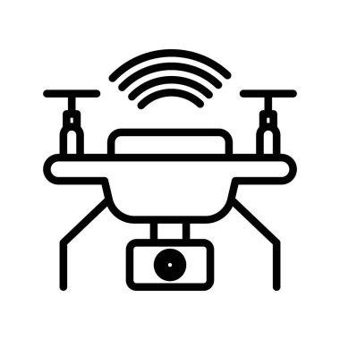 Drone Teknoloji simgesi doğrusal logo işaretleri web için siyah beyaz olarak belirlendi