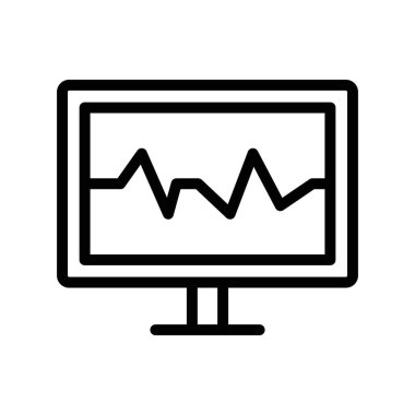 ECG izleyici simgesi doğrusal logo işaretleri web için siyah ve beyaz olarak belirlendi