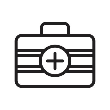 Acil durum kiti simgesi doğrusal logo işareti web için siyah ve beyaz olarak belirlendi