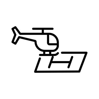 Helikopter pisti simgesi doğrusal logo işareti web için siyah beyaz olarak ayarlandı