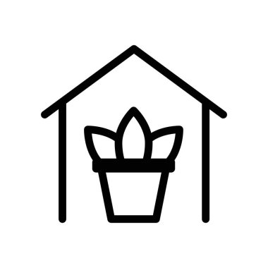 İçerideki kapalı bitki ev simgesi doğrusal logo işaretleri web için siyah ve beyaz olarak belirlendi